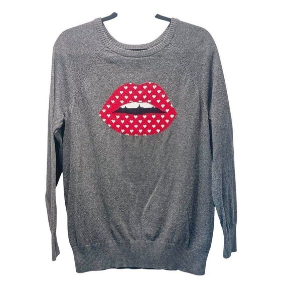 Torrid Heart Lips Gray Sweater Size Medium - Picture 1 of 3